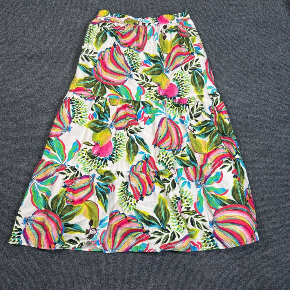 Maude Vivante Ada Skirt Banana Pops Tropical Fruit Tiered Cotton Maxi Skirt Sz M - Picture 5 of 9